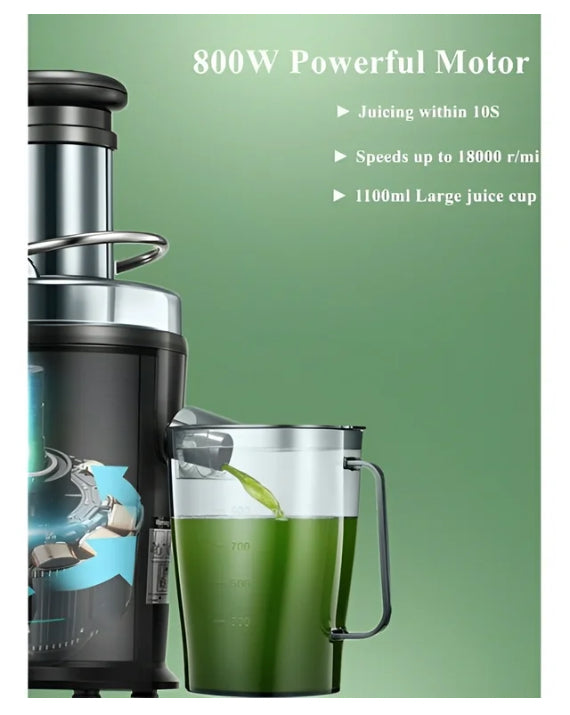 Stainless Steel 800W Juicer Machine with Large 3" Chute for Whole Fruits & Vegetables!