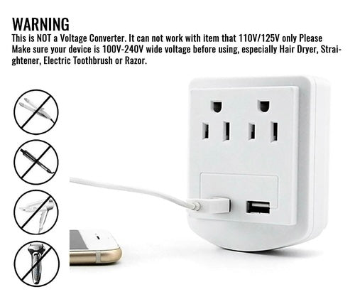 2Outlet Surge Protector Outlet Adapter 2.4A