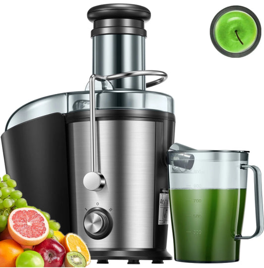 Stainless Steel 800W Juicer Machine with Large 3" Chute for Whole Fruits & Vegetables!