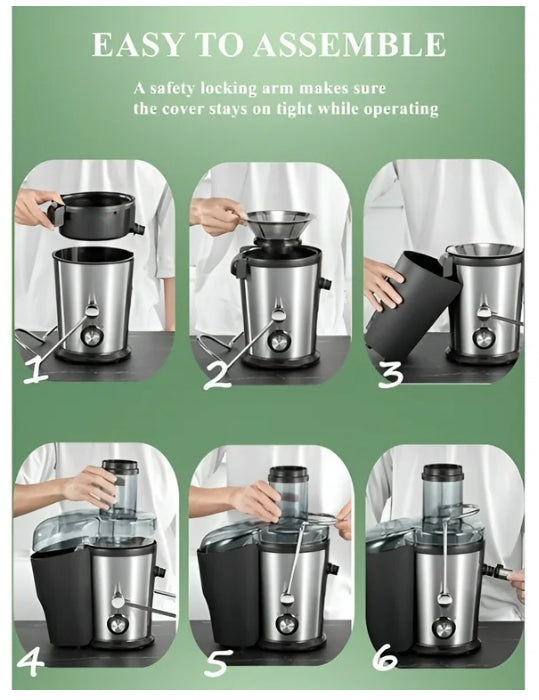 Stainless Steel 800W Juicer Machine with Large 3" Chute for Whole Fruits & Vegetables!