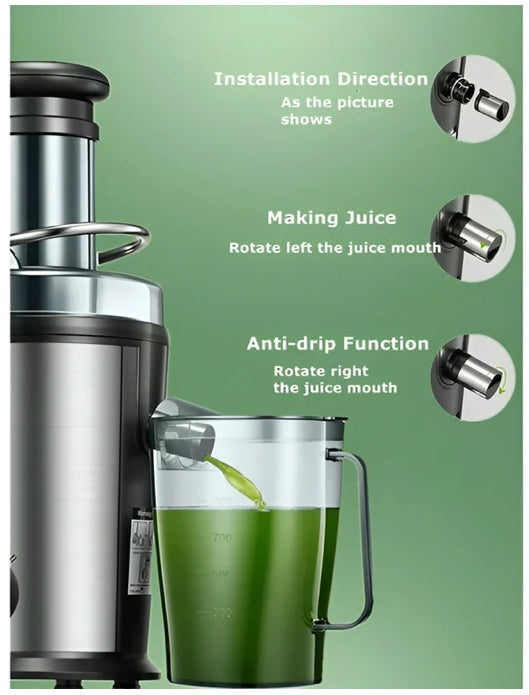 Stainless Steel 800W Juicer Machine with Large 3" Chute for Whole Fruits & Vegetables!