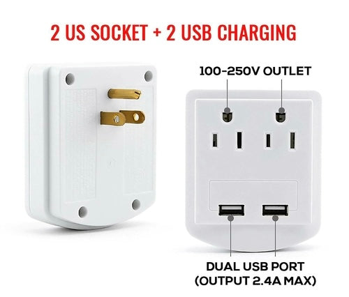 2Outlet Surge Protector Outlet Adapter 2.4A