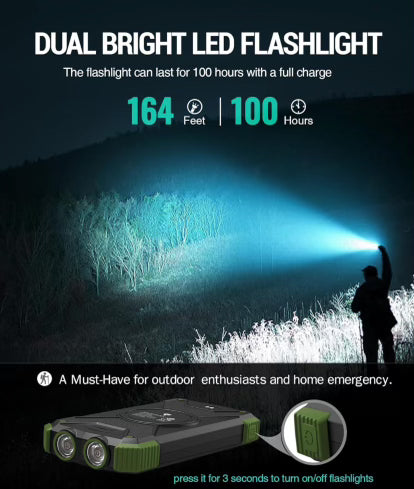 Wireless + Solar Portable Charger W/ Flashlight