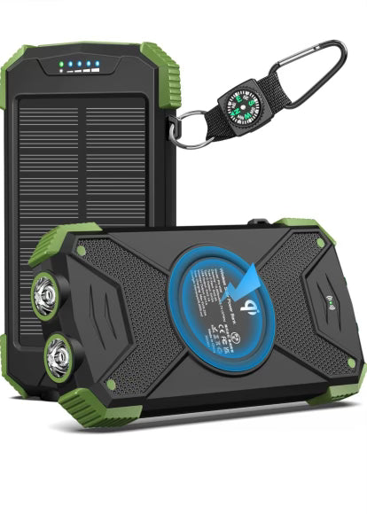 Wireless + Solar Portable Charger W/ Flashlight